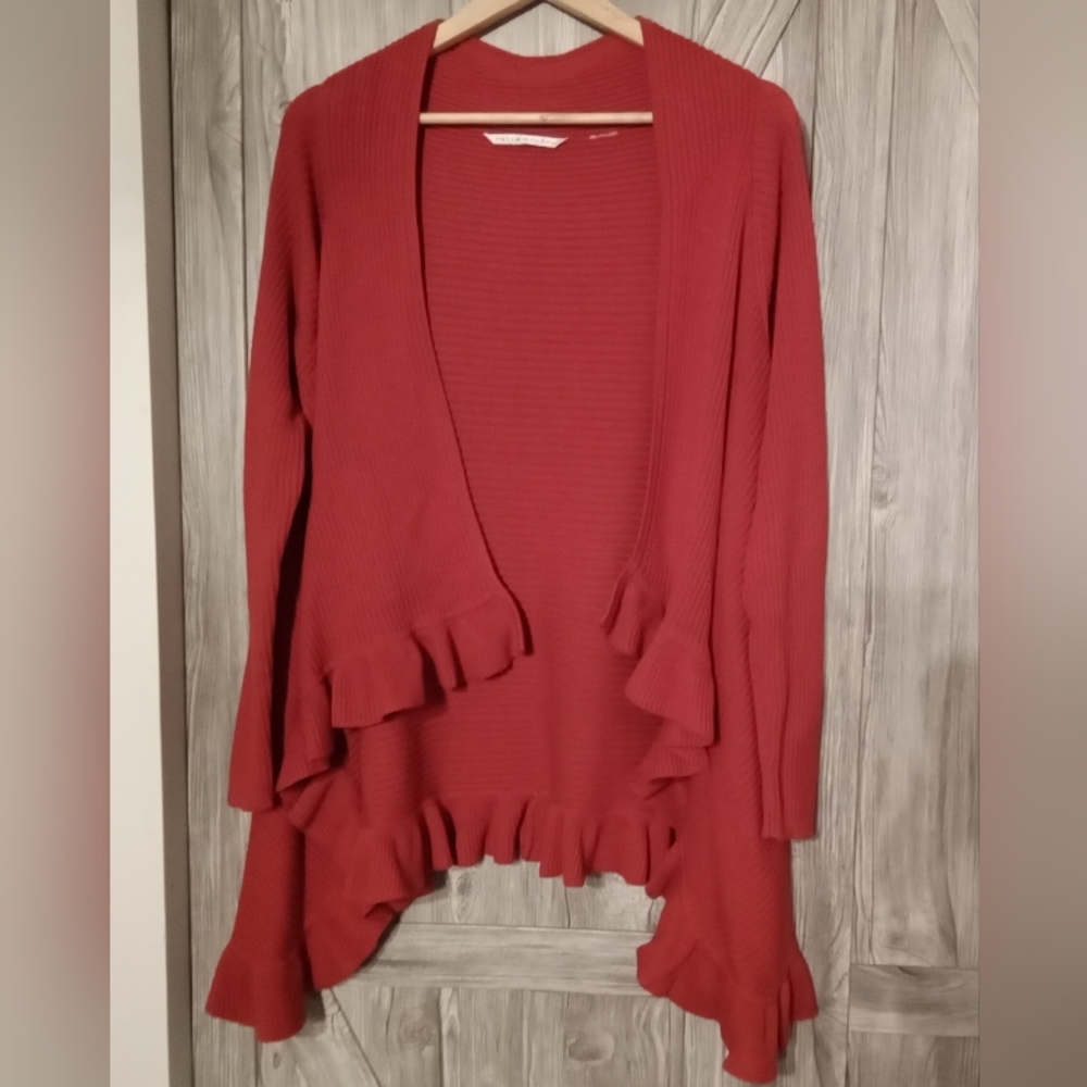 Peter Nygard Red Ruffle Waterfall Sweater L/XL